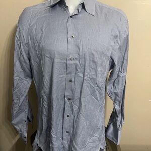 John W Nordstrom Dress Shirt 15-1/2 -35 Blue Plaid Button Up 100% Cotton.